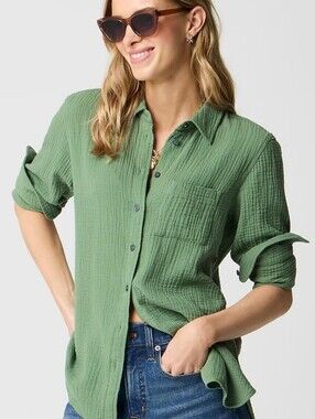 J. Crew Crinkled Button-Up Shirt in 💚Olive Green